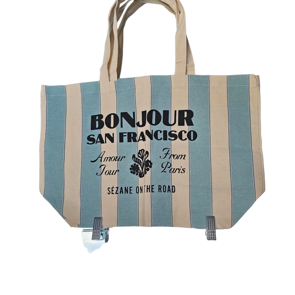 Sezane Beige and Blue Striped Tote